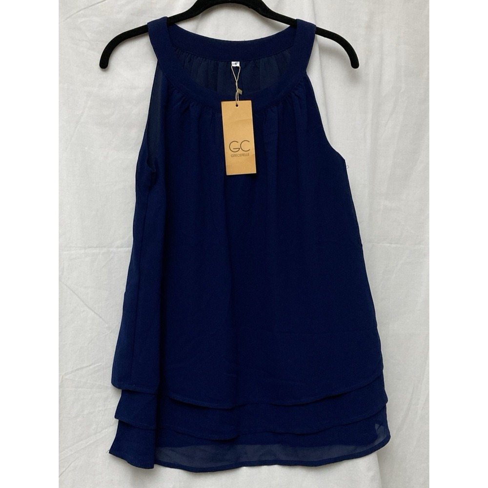 GC‎ GreCerelle Women's Navy Sheer Lined Tunic Top - SZ S